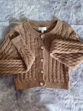 NWOT Ronny Kobo Collection Cable Knit Cropped Cardigan Crystal Buttons Elegance